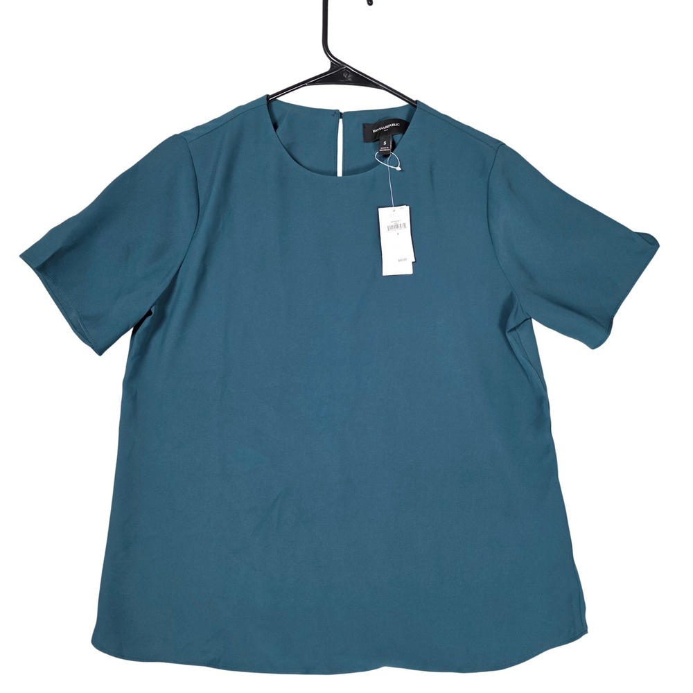 Banana Republic Blouse Womens Size S Teal Blue New Short Sleeve Keyhole Top